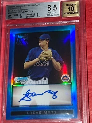 2009 Bowman Chrome BLUE REFRACTOR STEVEN MATZ 10 Auto RC BGS 8.5 LAST 1! 150/150 - Image 1 of 4