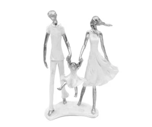 Design Scultura Famiglia Bianco Argento Dekofigur Arte Pietra Family Kind Eltern - Foto 1 di 9