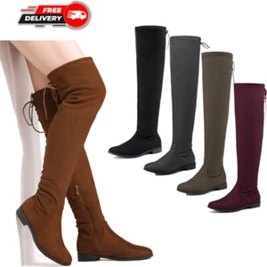 DREAM PAIRS Womens Ladies Over The Knee Boots Stretch Flats Thigh High Boots - Picture 1 of 33