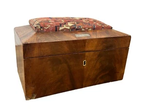 Antique 1830s flame mahogany empire classical sewing box compartments - Picture 1 of 24