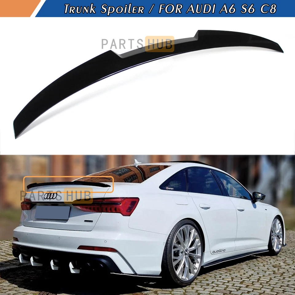 适用于 2019 - 2025 奥迪 A6 S6 C8 M 风格光泽黑色 Highkick Trunk Spoiler Wing — 第 1/4 张图片