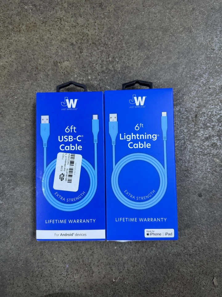 NEW JW Just Wireless USB-C & Apple type cable - Blue Set of 2 - Image 1 of 1