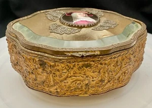 DE COLECCIÓN JOYERO FRANCÉS ORMULU BRONCE 6" VIDRIO BISELADO PINTURA MINIATURA c1880 g - Imagen 1 de 10