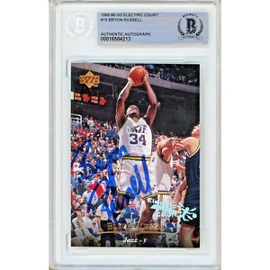Bryon Russell Auto '95-96 Upper Deck Electric Court #15 Jazz Signed Beckett Slab - Picture 1 of 5