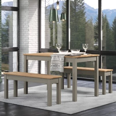 Premium Corona Grey Solid Pine Linea Large Dining Table & 2 Dining Bench Set - Image 1 of 4
