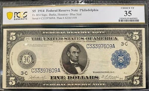 1914 5$ Federal Reserve Note - Philly - PCGS Choice VF-35 - Fr. 854 Blue Seal - Picture 1 of 2