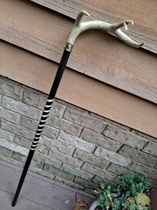 Full polyresin -1/2 Rack- Deer Antler black Cane Spiral Walking-Stick Home Decor - Picture 1 of 9