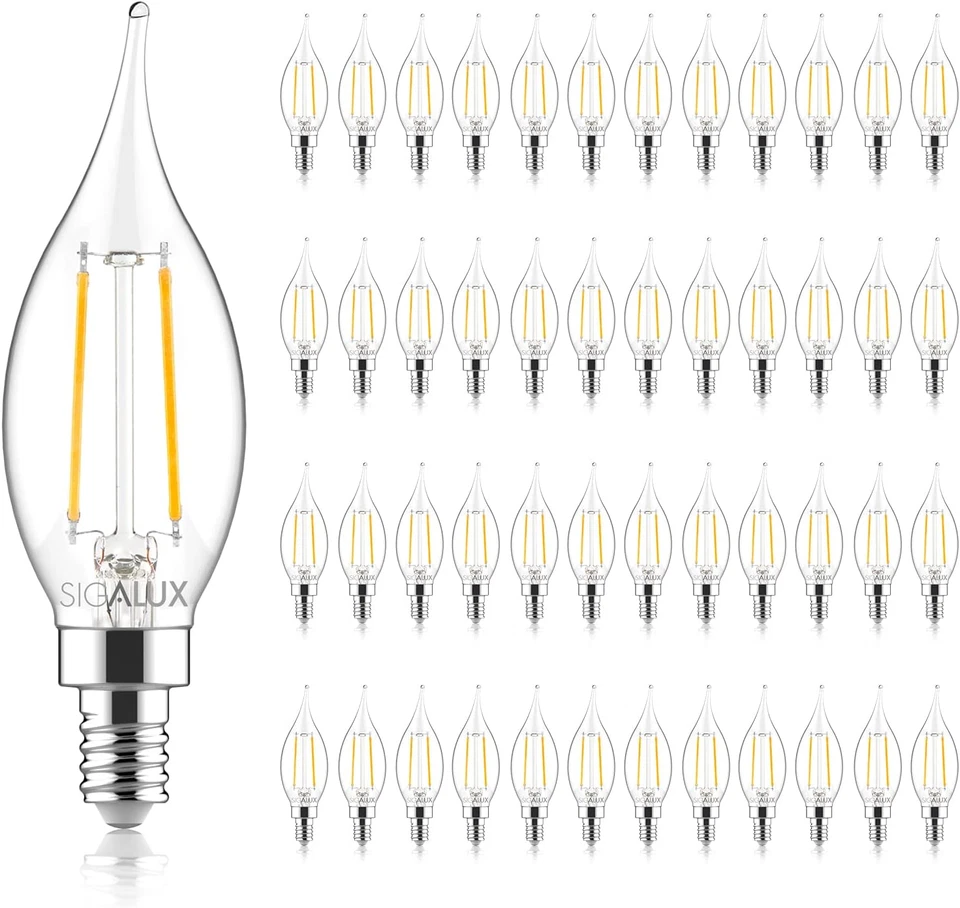 E12 Candelabra Bulb 40 Watt, 48 Pack Candle Light Bulbs Dimmable, CA10 Flame Tip - Image 1 of 4