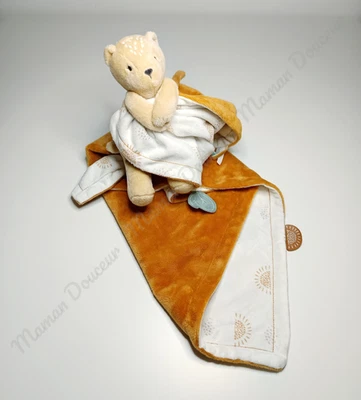 Doudou Plat/Couverture Babou Kendi Léoparde/Ours Blanc Beige Soleil Lune Noukies - Photo 1/4