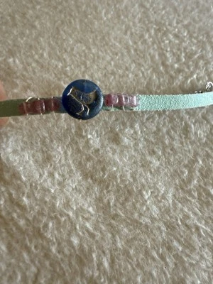 Czech Glass Matte Sapphire Platinum Bird Handmade Faux Suede Bracelet Bohemian  - Image 1 of 4