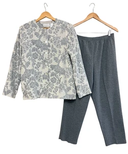 Alfred Dunner 2-teiliges Hosenanzug-Set Perlen Blumen Jacke Gr. 16 und Hose Gr. 18 - Bild 1 von 15