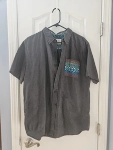 On The Byas Gray Multicolored Aztec Geometric Print Button Up Men's Large - Picture 1 of 3