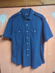 Polo Ralph Lauren Dark Denim Blue Short Sleeve Button Shirt Cotton XL - Picture 1 of 7