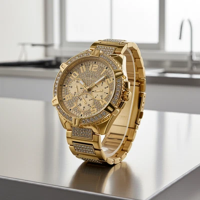 GUESS Mens Watch W0799G2 Gold Tone Multi-function crystals NEW - Image 1 of 4