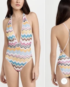Missoni MULTI Mare Chevron Embroidered One Piece Swimsuit, Size 46 NWT $580 - Picture 1 of 24