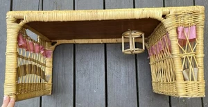 Vintage Bambus Rattan Korb Holz Frühstück im Bett Serviertablett Getränkehalter - Bild 1 von 7