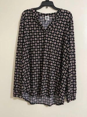 Blusa Anne Klein Manga Larga Cuello en V Geométrica Multicolor Pullover Elástica Talla L Foto 1 de 3
