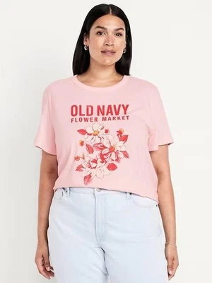 Camiseta Feminina OLD NAVY EveryWear Logotipo Gráfico-Rosa Céu-Tamanho XXL - Imagem 1 de 3