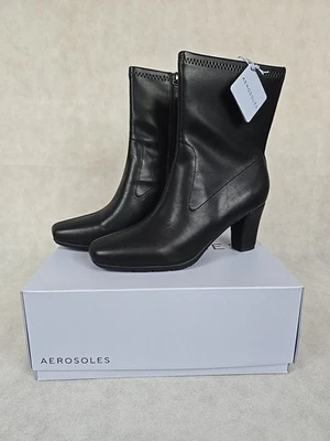 NEW Aerosoles Womens Boots Size 8 Black Cinnamon Heeled Tailored Leather NIB - Image 1 of 4