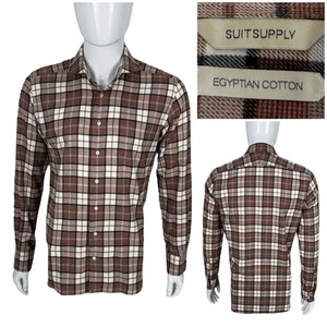 Suitsupply Mens 15.5 - 39 Shirt Egyptian Cotton Plaid Brown Canclini Casual - Picture 1 of 12