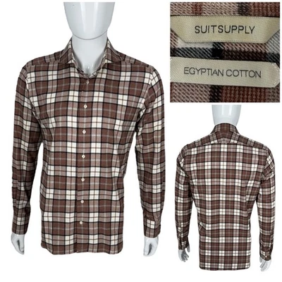 Suitsupply Mens 15.5 - 39 Shirt Egyptian Cotton Plaid Brown Canclini Casual - Image 1 of 4