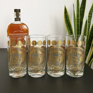 Vintage MCM 4 Highball Culver/Cera Style Eagle Presidential Seal Coin Glasses - Picture 1 of 17