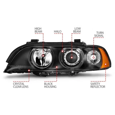 Faro halógeno negro izquierdo y derecho Anzo 121017 para BMW 528i 1997-2000 Foto 1 de 4