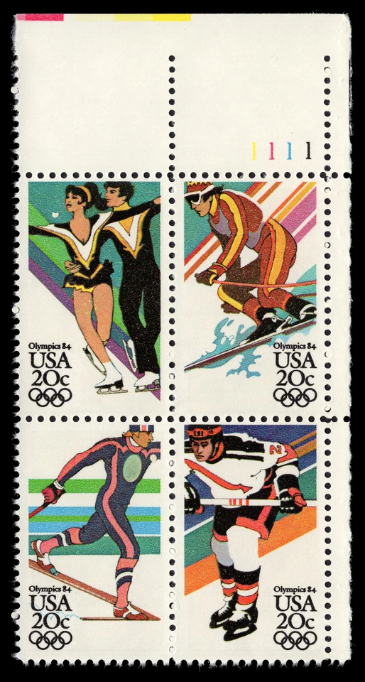 US Scott # 2070a, 14th Winter Olympic Games, Plate Block (4) 1984 20¢ Stamps MNH - Image 1 of 1