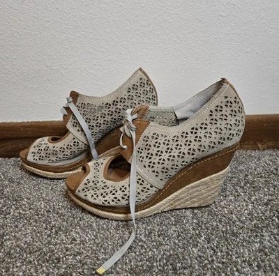 Women's Naughty Monkey Suede Wicker Boho Wedge Open Toe Leather Sandal Shoes - Image 1 of 4