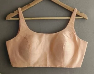 Round Neck Dupion silk  Sleeveless Back open  party wear Choli  Sari Top - Picture 1 of 4