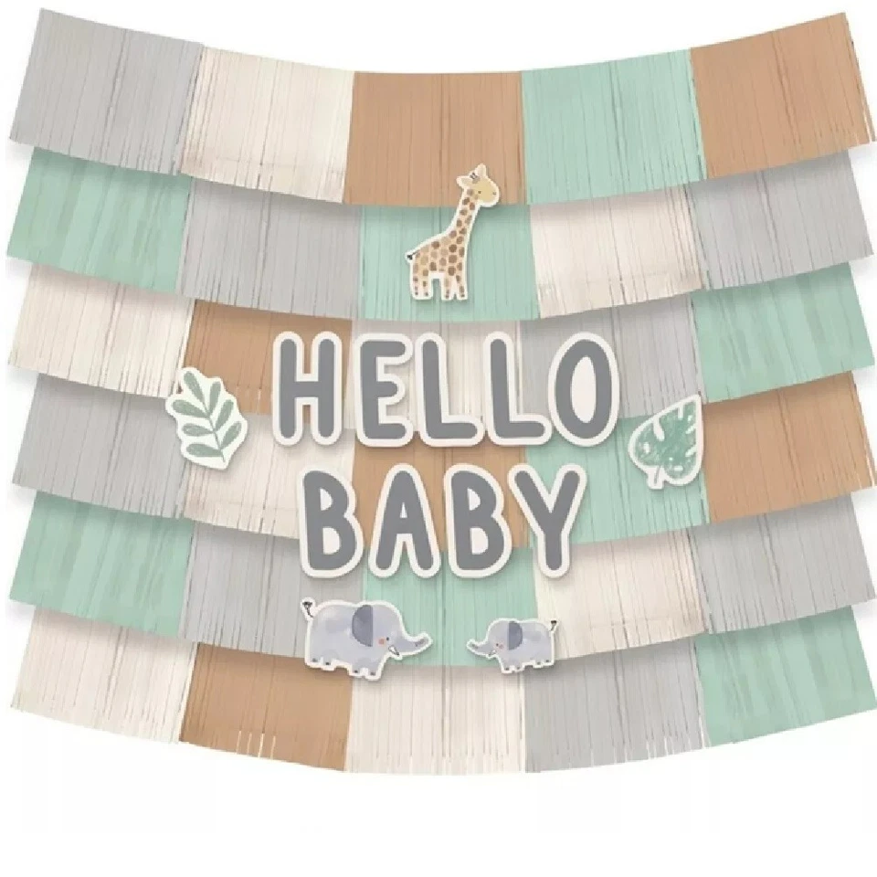 Kit de decoración de telón de fondo Soft Jungle Hello Baby Deluxe.  Foto 1 de 3