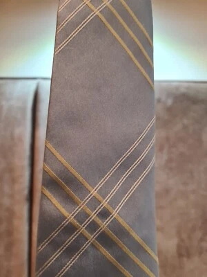 Tie Necktie Silk Mens RIVER ISLAND LIGHT BLUE with GOLD LINES - Image 1 of 3
