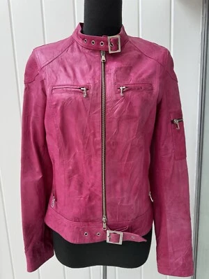 VERA PELLE PINK MOTO BIKER LEATHER JACKET ITALY SMALL - Image 1 of 4