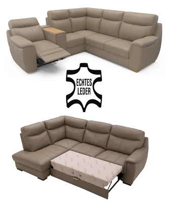 % PREMIUM ECHTLEDER ECKSOFA L-FORM SESSEL RELAXFUNKTION 3 SITZER BETT FARBEN ! - Bild 1 von 4