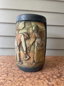 ANTIQUE AMPHORA MATTE VASE TEPLITZ OTTO ELVIR BRETON FARMERS SCENE as FOUND - Picture 1 of 24