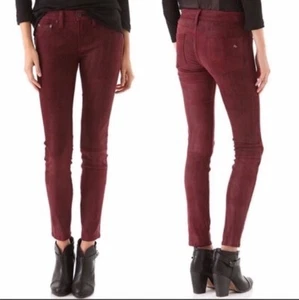 Rag & Bone Jeans Leder-Hose Bordeaux Rot Lammleder 25 XXS Low Rise Suede Pants - Bild 1 von 8