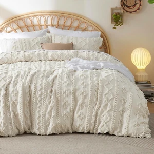 Boho Duvet Cover Queen Size - Tufted Duvet Cover Queen Set for All Seasons, 3 Pi - Picture 1 of 7