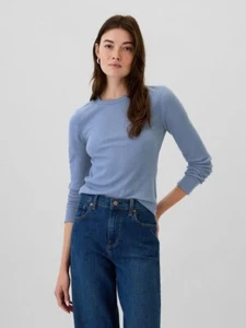 GAP Women's Waffle-Knit CrewNeck T-Shirt Sizes: S. M. L. XL. XXL Bainbridge Blue - Picture 1 of 5