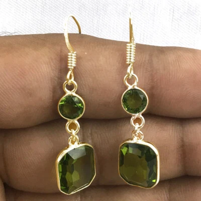 925 Sterling Silver Peridot Silver/ Gold / Rose Gold Plated Earrings Gift - Image 1 of 4