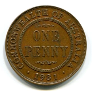 1931 DROPPED 1 PENNY, VF - MINOR SURFACE FAULTS - Picture 1 of 2