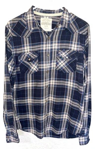 Aeropostale Mens Plaid Pearl Snap Shirt Medium Long Sleeve Western - Picture 1 of 12
