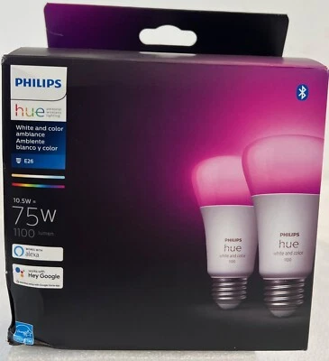 Philips Hue 563361 White and Color Ambiance A19 Bluetooth 75W 2-Pack-FREE S/H - Image 1 of 4