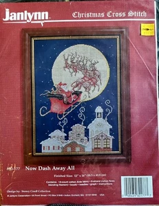 "Kit de punto de cruz de Navidad Janlynn ""Now Dash Away All"" No. 80-177 - Imagen 1 de 4