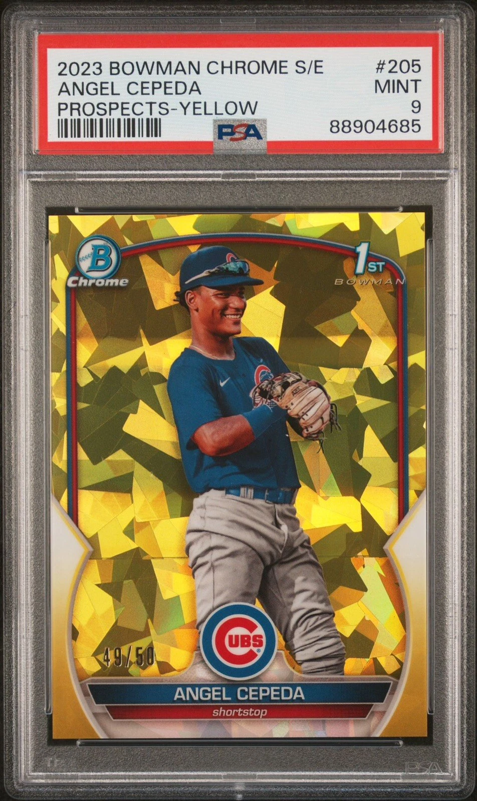2023 Bowman Chrome Sapphire Angel Cepeda 1st Prospect Yellow Refractor #27/50