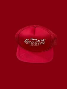 Coca Cola Enjoy Soda VTG Red Spell Out Trucker SnapBack Hat