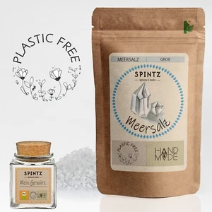 500g Gourmet Meersalz Speisesalz Grob ohne Rieselhilfe plastikfrei + Gewürzglas - Bild 1 von 9