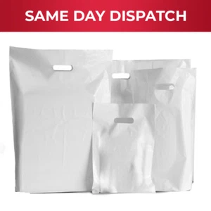 White Patch Handle Carrier Bags Plastic Shopping Bag for Cloth Gifts - All Sizes - Picture 1 of 6