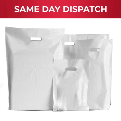 White Patch Handle Carrier Bags Plastic Shopping Bag for Cloth Gifts - All Sizes - Image 1 of 4