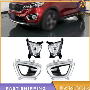 Clear For 2016-2018 Kia Sorento Bumper Fog Lights Assy w/ Bezels LH&RH Chrome - Foto 1 di 16
