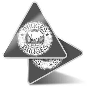 2 x Triangle Stickers  10cm - BW - Bruges Belgium Travel Stamp  #40556 - Afbeelding 1 van 9